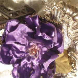 Satin Purple Cabbage Rose Intricately Beaded..