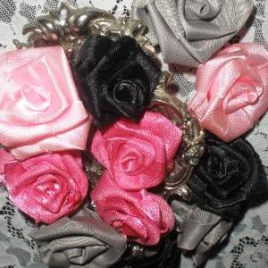 Satin Black, Pink, Grey And Pink Rosettes Flower..