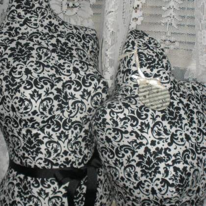 Boutique Dress form, bust to the waist set. Life size torso great for store front or home decor. Paris black Damask forms.