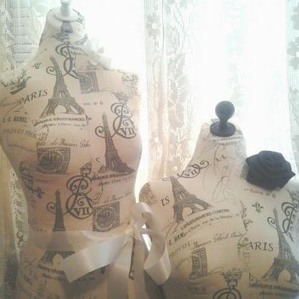 Boutique Dress form, bust to the waist set. Life size torso great for store front or home decor. Paris linen Bust forms.