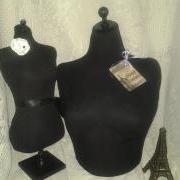 Bellacocette Black bust form and 19 inch dress form jewelry display set, craft fair or home decor.