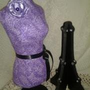 Boutique Dress form designs jewelry display, 19 inch torso great for store front display or home decor. Purple with black sash. 