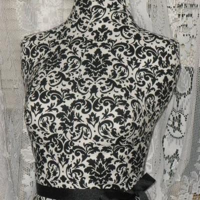 Boutique Dress form designs. Life size torso great for store front or home decor inspired by Pottery Barn. Black and White Damask print.