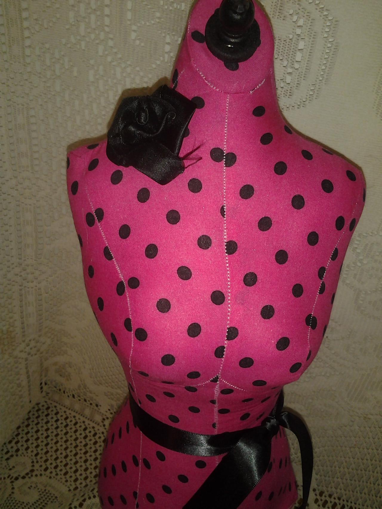 Boutique Dress Form Designs Jewelry Display, 34" Torso Great For Store Front Display Or Home Decor. White And Black Polka Dot Print.