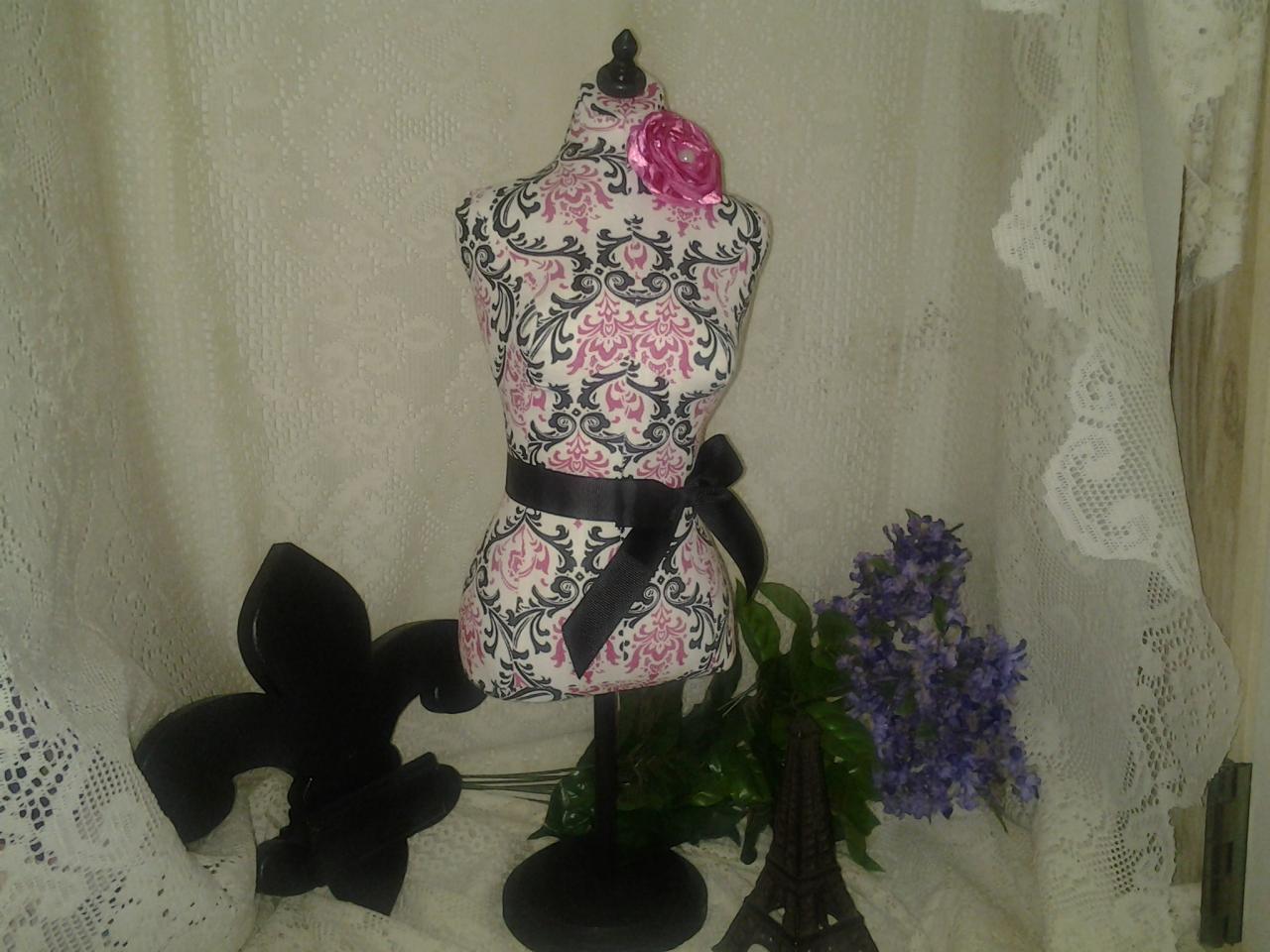 Boutique Dress Form Designs Jewelry Display, Pink And Black 19" Torso Great For Store Front Display Or Home Decor.