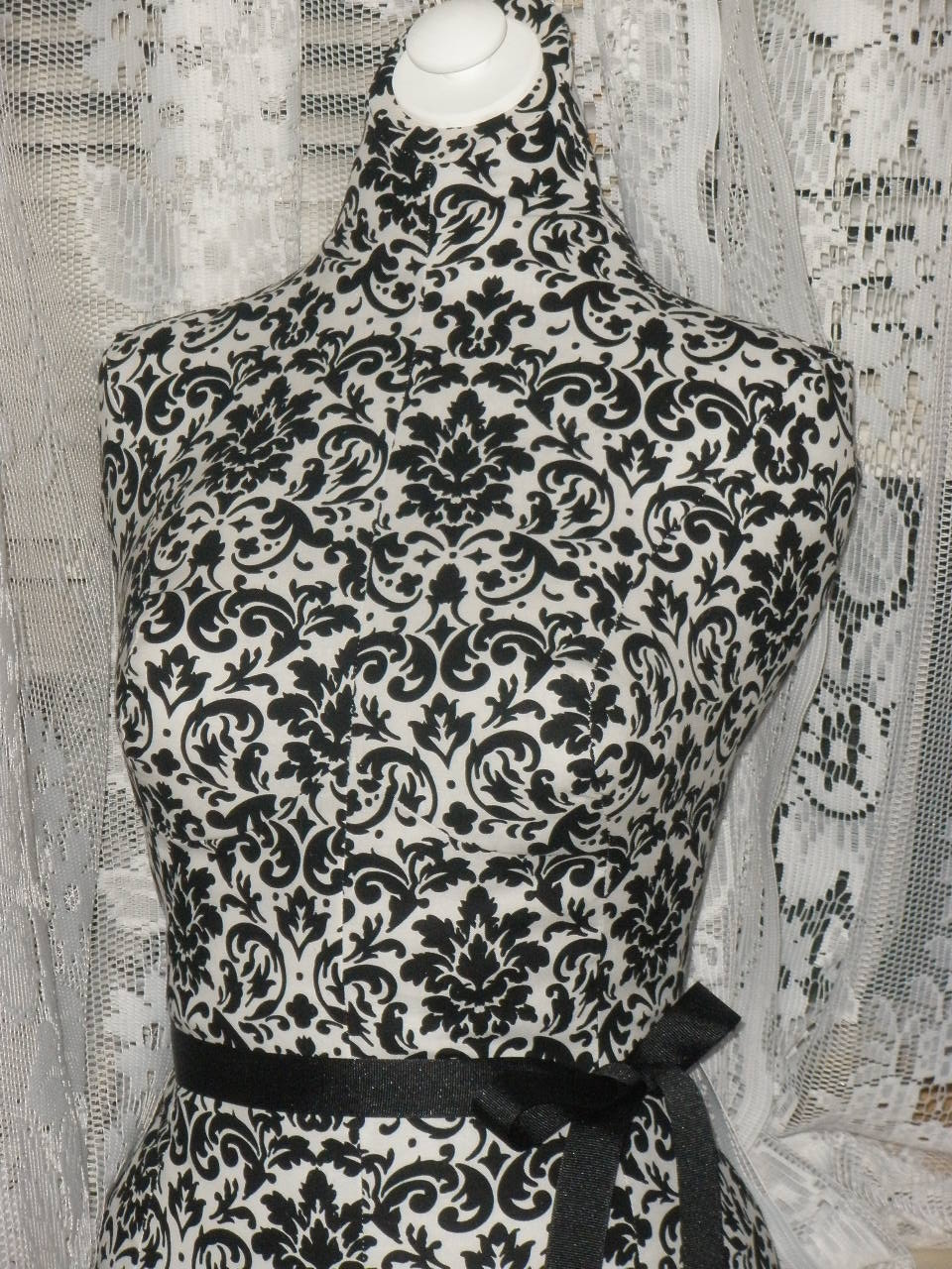 Boutique Dress Form Designs With Stand. Life Size Torso Great For Store Front Or Home Decor Inspired By Pottery Barn. Black And White Damask