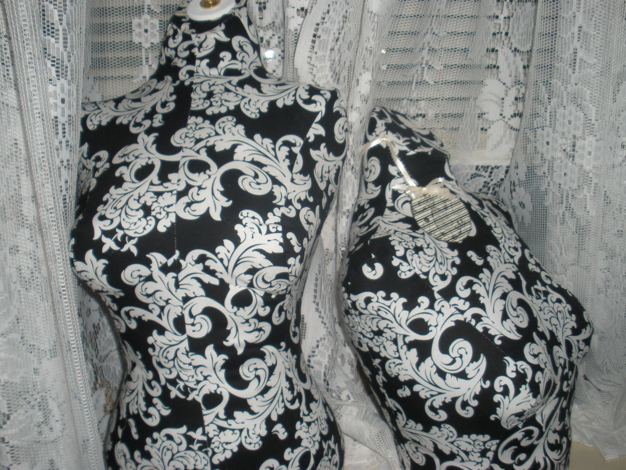 Boutique Dress Form, Bust To The Waist Set. Life Size Torso Great For Store Front Or Home Decor. Paris Black Damask Forms.